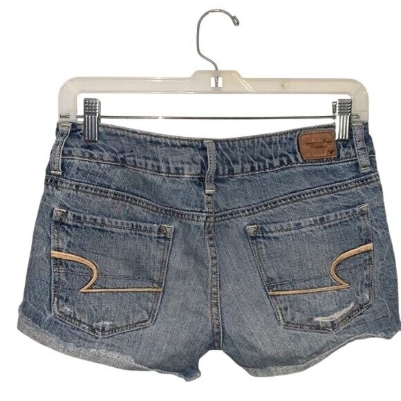 Distressed Denim Shorts With Beaded Trim Size 2 - Picture 8 of 11